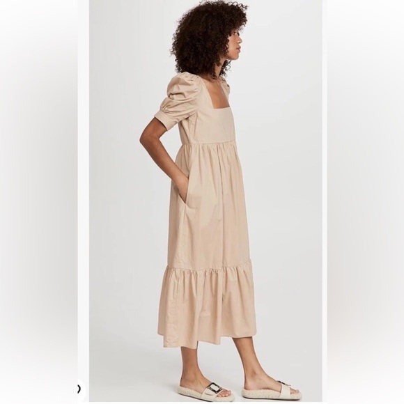 En Saison Square Neck Puff Sleeve Midi Dress Sz XS Natural - Picture 3 of 9